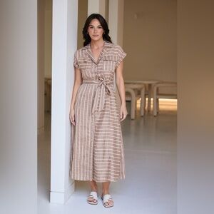 BRAVE + True Portia Stripe Maxi Shirtdress Striped Tan Maxi Dress Size M